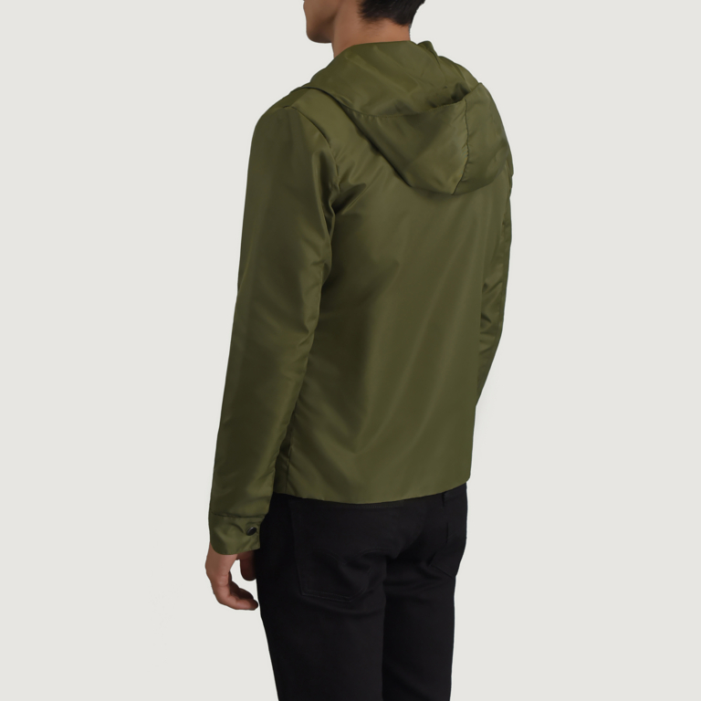 Mens Wesley Green Hooded Windbreaker Jacket Tilted Back-8-1699022700732